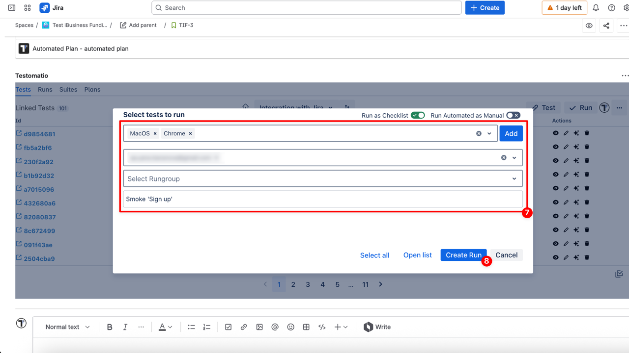 Create Run button
